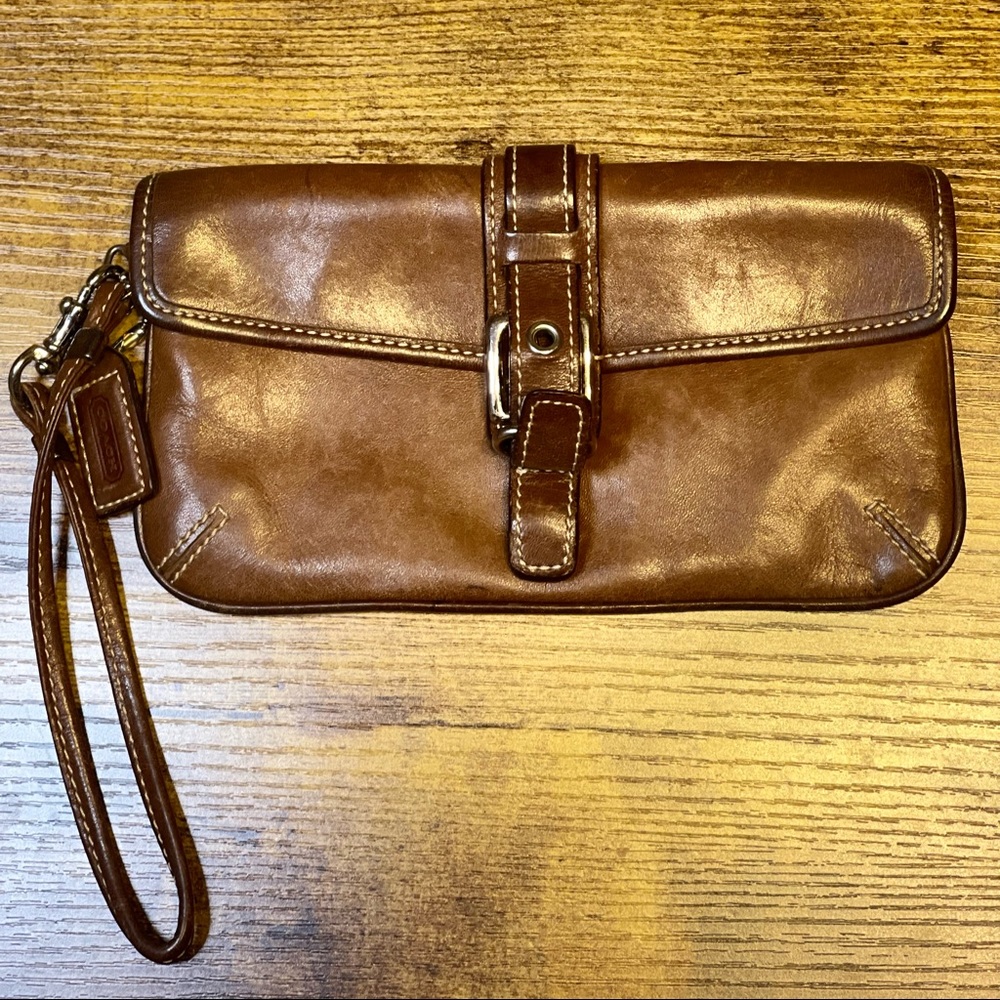 Coach Brown Leather wristlet with Buckle